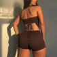 Sexy 2Piece Set Irregular Metal Rings Tube Tops+Bandage Halter Backless Swing Collar Playsuit Midnight Matching Suit