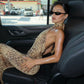 Leopard Print Sexy Dress Woman for Birthday Pictures Asymmetrical Hem Backless Halter Long Dresses