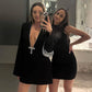 Rhinestone Bow Deep V Long Sleeve Dress for Party Club Outfits Fall Winter Sexy Black Short Dresses Women