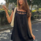 Lace Trim Satin White Dresses for Woman Summer 2026 Square Neck Short Sleeve Mini Dress
