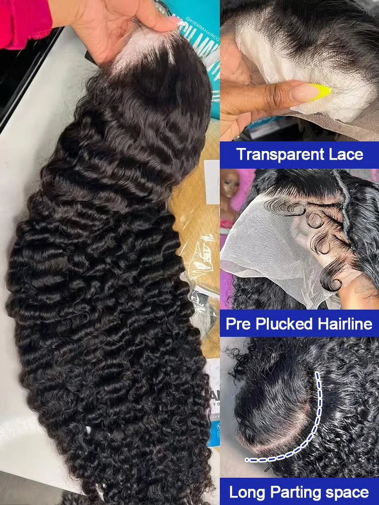 40 42 Inch 300% Density Natural Black Water Wave Jerry Curly Raw Vietnamese HD Invisible Lace Frontal Human Hair Wig For Women