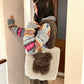 Y2K Cute Lambswool 3D Bear Soft Warm Shoulder Bag For Women
