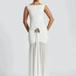 Metal Flower Backless Ruched Sexy Maxi Dress Women Gown Fashion Sleeveless Backless Bodycon Club Party Dress Elegant