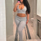 Casual Ribbed Women 2 Piece Set Casual Backless Bandage Halter Tank Tops+Lapel Pants Matching Stretch Sexy Streetwear