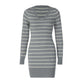 Grey Striped Sweater Dresses for Woman Elegant Fall Winter V Neck Long Sleeve Knit Mini Dress