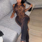 See Through Tiger Print 2-Piece Set Women o-Neck Halter Backless Bandage Vest+Trousers Elasticity Sexy Midnight Suits