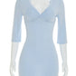 V Neck Half Sleeves Backless Sexy Mini Dress Women Elegant Summer Ruched Wrap Bodycon Club Party Dress Female Clothes