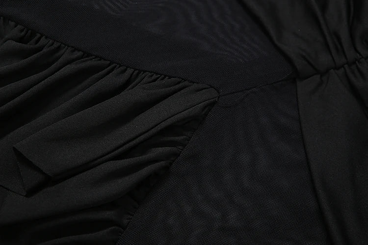 Elegant Dress Woman Off Shoulder Irregular Halter Backless Waistless Mesh Patchwork Ruffles Decoration Skinny Bodycon