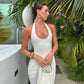 Sleeveless Halter Neck Backless Maxi Dresses Elegant Womens Summer White Beach Dress
