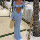 Women Beach Cover Up Solid Color See-Through Long Sleeve Summer Swimsuit Coverup Bathing Suit Cover Ups Long Dresses