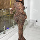 Leopard Print Flared Jumpsuit Women Sexy See Through o-Neck Full Sleeve Skinny Peach Hip Street Wild Style Overalls