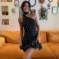 Women Y2K Polka Dot One Shoulder Mini Dress Halter Neck with Neck Scarf Ruffle Hem Bodycon Party Dress for Club Night