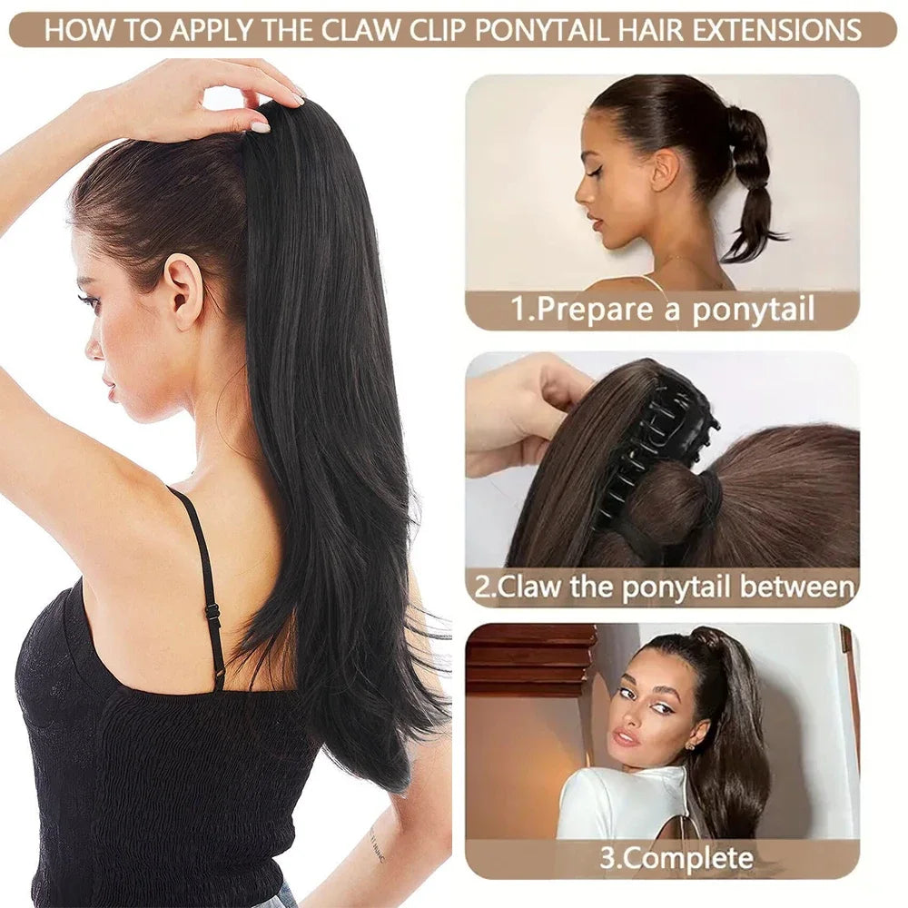 Synthetic Long Wavy Ponytail Hair Extensions Brown Black 18Inch Claw Clip Pony Hairpiece For Daily Use Hair Accessories