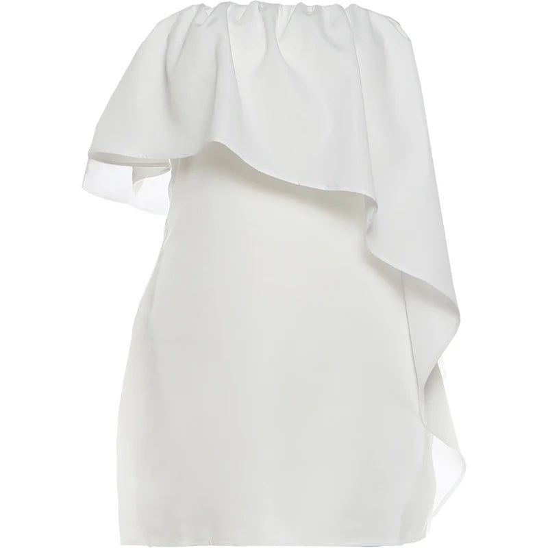Ruched Elegant Dress Woman Ruffles Edge Design Wrap Chest Backless Skinny Peach Hip Summer Fashion Style Mini Bodycon