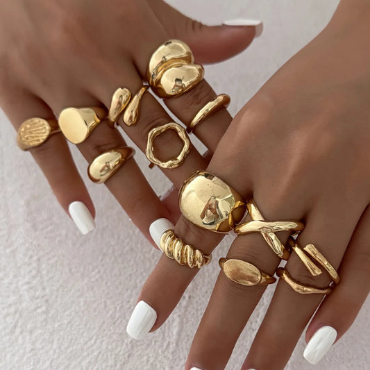 13Pcs/Set Creative Irregular Water Drop Open Rings Women Punk Gold Color Adjustable Knuckle Joint Rings Couple Jewelry
