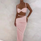 Plait 2 Piece Set Women Square Collar Folds Bandage Bow Bra+Skinny Long Skirts 2025 Summer Party Vacation Beach Suits