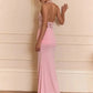 Women Halter Deep V Neck Mermaid Sexy Maxi Dress Floral Lace Spliced Ruched Bodycon Floor‑Length Evening Party Dress
