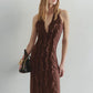 Halter Off-shoulder Ruffle Sexy Maxi Dress Women Fashion V Neck Sleeveless Backless Bodycon Club Party Long Dress