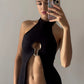 Metal Ring Tank Tops Women Y2K Chic Split Navel Backless Coquette Buttons Halter Sexy Hottie Midnight Wild Basic Vest