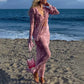 Chic Women 2 Piece Long Skirt Sets Sexy Floral Crop Cami Top Low Waist Bodycon Ruffle Maxi Skirt Summer Beachwear