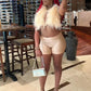 Sexy Hipster Fur 2Piece Set Women Luxury Tank Tops+Tight Stretch Shorts Y2K Summer  Midnight Clubwear Party Outfits