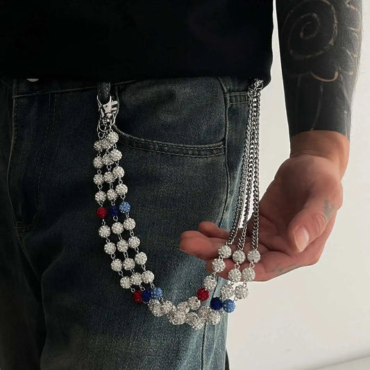 Harajuku Hip Hop Rhinestone Keychains Wallet Belt Jeans Trousers Hipster Pants Bag Chains Rock Jewelry for Men Trend