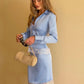 Women 2 Piece Outfit Lace Trim Long Sleeve Button Down Shirt Midi Pencil Skirt Set Elegant Office Party Matching Suit