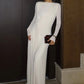 Ruched Elegant Long Dress Woman Autumn Trend o-Neck Mesh Patchwork Full Sleeve Ribbon Decoration Party Gown Vestidos