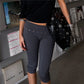 Low Rise Fold Over Studded Detail Skinny Pants Women Eyelet Waistband Capri Leggings Y2K Aesthetic Punk Streetwear