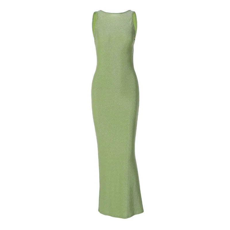 Sleeveless Backless Long Split Dresses Sexy Green Party Dresses for Woman Clothes