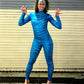Skinny Jumpsuit Women Blue Tiger Print High Neck Long Sleeve Bodysuit Avatar Cosplay Costume Club Halloween Party Outfit