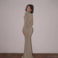 Hollow Turtleneck Long Sleeve Fishtail Maxi Dresses for Women Elegant Sexy Sparkle Evening Dresses Luxury