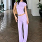 Casual Simple Style 2 Piece Set Woman Summer Trend o-Neck Short Sleeve T-Shirts+Drawstring Straight Pants Streetwear