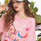2025 Summer New Arrivals Pink Graffiti Printed Casual Short Sleeve T-Shirt For Women
