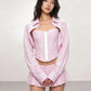 Striped Print Single-Breasted 3-Piece Set Women Lapel Full Sleeve Crops Tops+Lace Tank Tops+Folds Skirt Sweet Suits