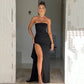 Strapless Asymmetrical High Split Maxi Dress Sexy Black Party Dresses Women Night Luxury Elegant Evening Gown