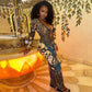 Butterfly Print Mesh Sheer Deep V Neck Long Sleeve Maxi Dresses 2026 Woman Party Dress Sexy Outfits