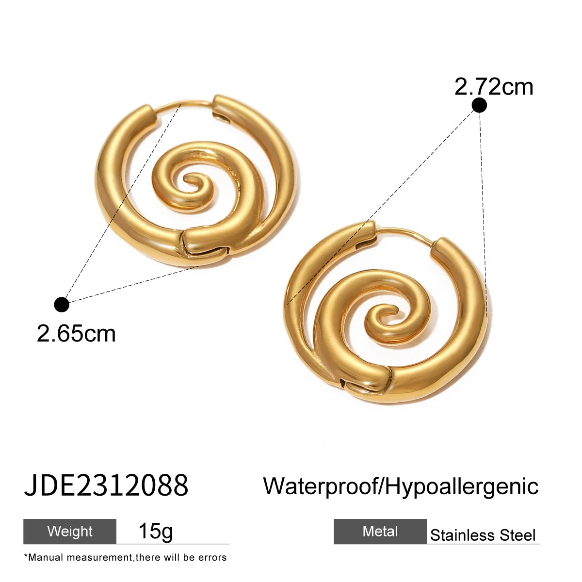 Exquisite Stainless Steel Spiral Hoop Earrings Unusual Anti Allergic Waterproof Metal Gold Color Jewelry Party Gift