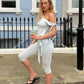 Off Shoulder Tie Detail Crop Top and Tie Waist Capri Pants 2 Piece Set Women Y2K Casual Matching Loungewear Outfit