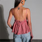 Summer Sleeveless V Neck Plaid Vest Sweet Girl Cute Ruffles Crop Top Vintage Y2k Tie Back Tank Tops for Woman Ins Style