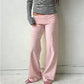 Women Wide Leg Pants Solid Fold Over Waist Casual Trousers Spring Fall Straight Leg Sweatpants Bottoms Y2K Streetwear