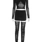 Sexy Mesh 3 Piece Set Women Patchwork Ruched Cross Crop Tops+Skirt+Knee-High Socks Matching Elastic Street Outfits