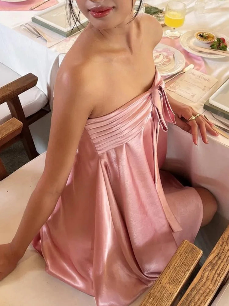 Satin Strapless Sexy Mini Dress Women Elegant Off-shoulder Sleeveless Backless Bodycon Club Party Dress Female Clothes