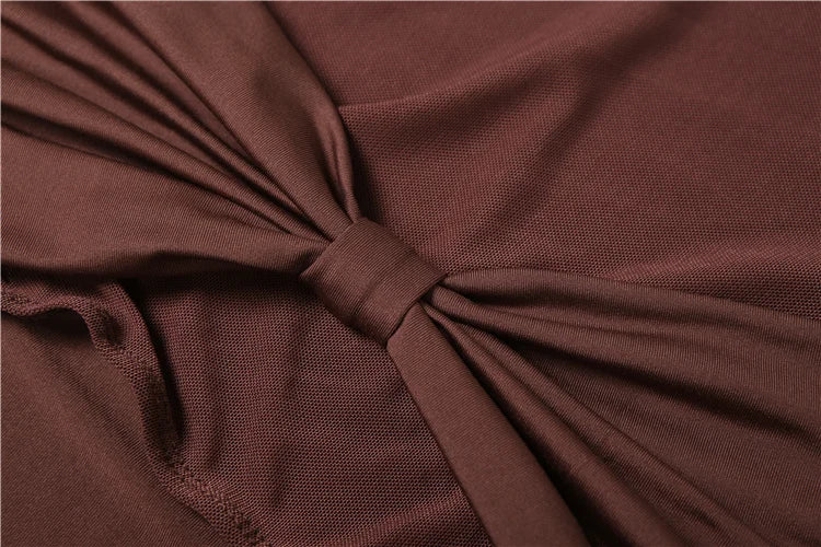 Wrap Knot Dress Women Sexy Patchwork Mesh Chic Hollow Full Sleeve Split Fall Hipster Elegant Birthday Party Vestidos