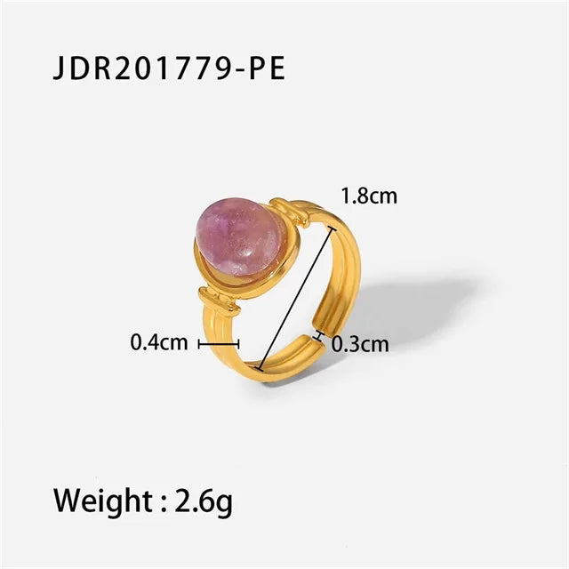 New Design Natural Stone Stainless Steel Ring Women Waterproof Stylish Golden Jewelry 2022 NEW Set