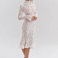 Lace Long Sleeve Sexy Midi Dress For Women Elegant White Half High Collar High Waist Bodycon Club Party Sexy Long Dress
