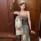 Women's Paisley Chain Print Cami Top, Asymmetrical Spaghetti Strap Tank, Cute Bear Graphic Casual Sleeveless Top