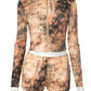 Fashion Sporty 2 Piece Set Women Tie Dye Print Metal Buckle Crop Jacket+Biker Shorts Matching Streetwear Stretch Suit