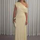 Incline Shoulder Backless Sexy Maxi Dress Women Summer New Fashion Sleeveless Pleated Ruched Club Party Long Dress