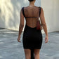 Sleeveless Draped Backless Short Dresses Black Luxury Cocktail Party Evening Dresses Elegant Woman Outfits